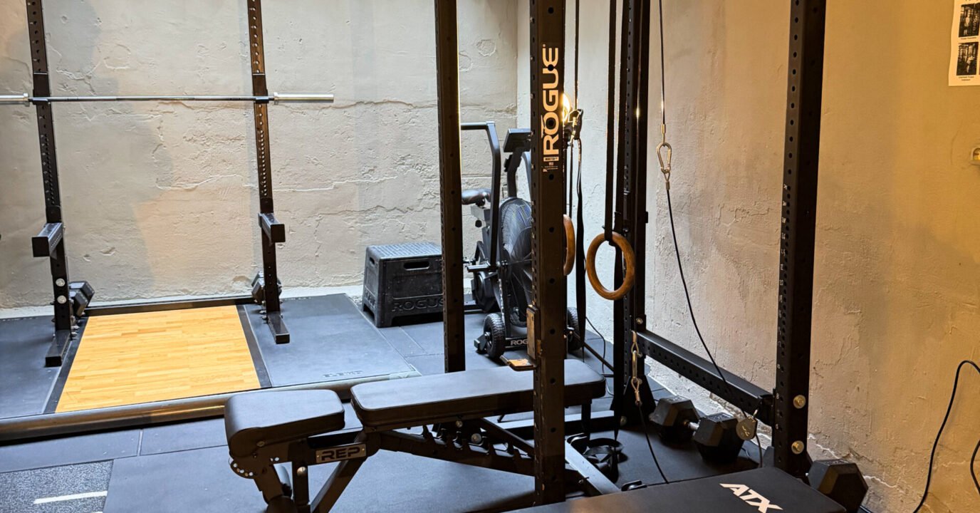 Squat rack and Olympic platform at SculptClub