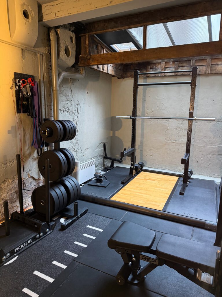 Squat rack and training platform at SculptClub gym